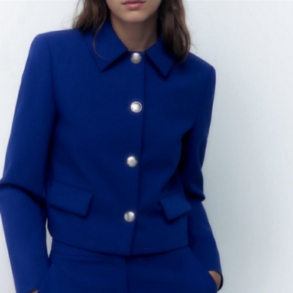 Zara Metal Button Cropped Blazer